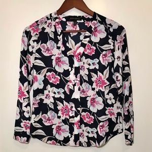 BR Petite Long Sleeve Blouse – Navy & Pink Floral